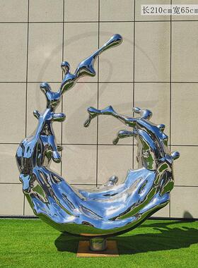 不锈钢浪花雕塑大堂水花装饰镂空异形水景抽象新创意艺术品水幕墙