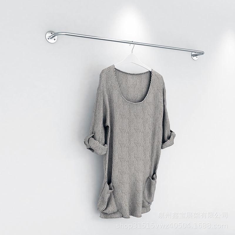 服装店展示架实心不锈钢拉丝衣架上墙壁挂式银女装店衣服架子货架