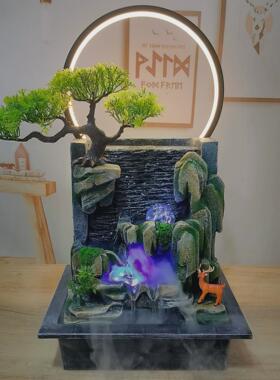 假山流水喷泉摆件含客厅圈加湿器水幕墙循环景观灯办公室装饰盆景