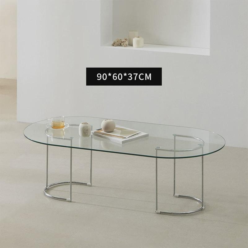 轻奢现代网红小茶几玻璃椭圆形简约桌子客厅花几铁艺茶几茶台几