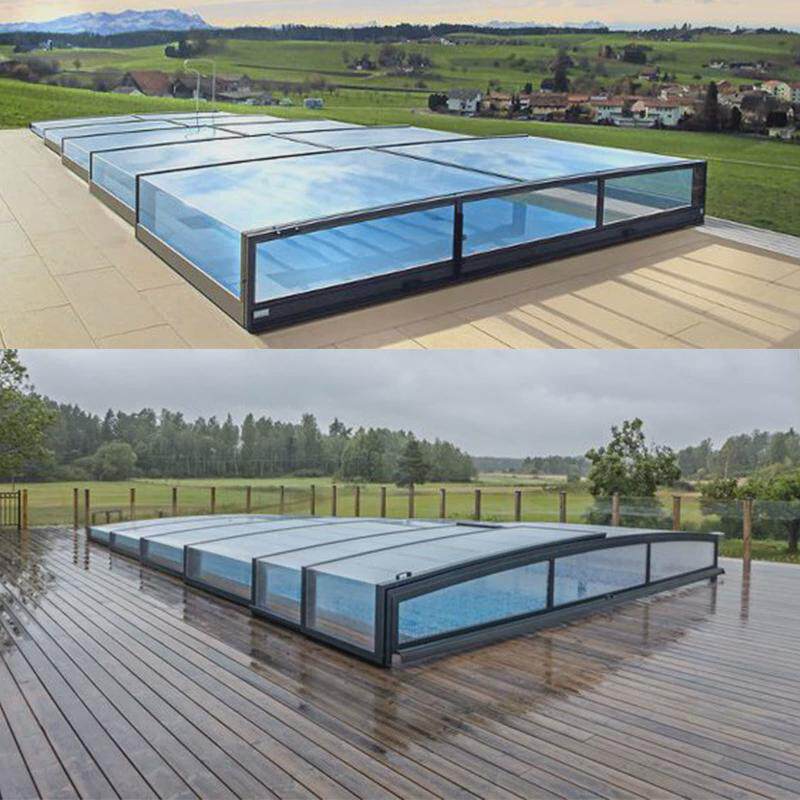 厂家定制移动阳光房露台花园泳池天井电动伸缩违建防可折叠玻璃房
