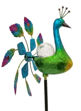 外贸欧美风能转动新款户外花园金属插件彩绘孔雀花园铁艺草坪风车