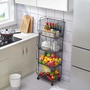 厨房蔬菜置物架折叠落地移动多层家用收纳篮水果蔬菜多功能储物筐