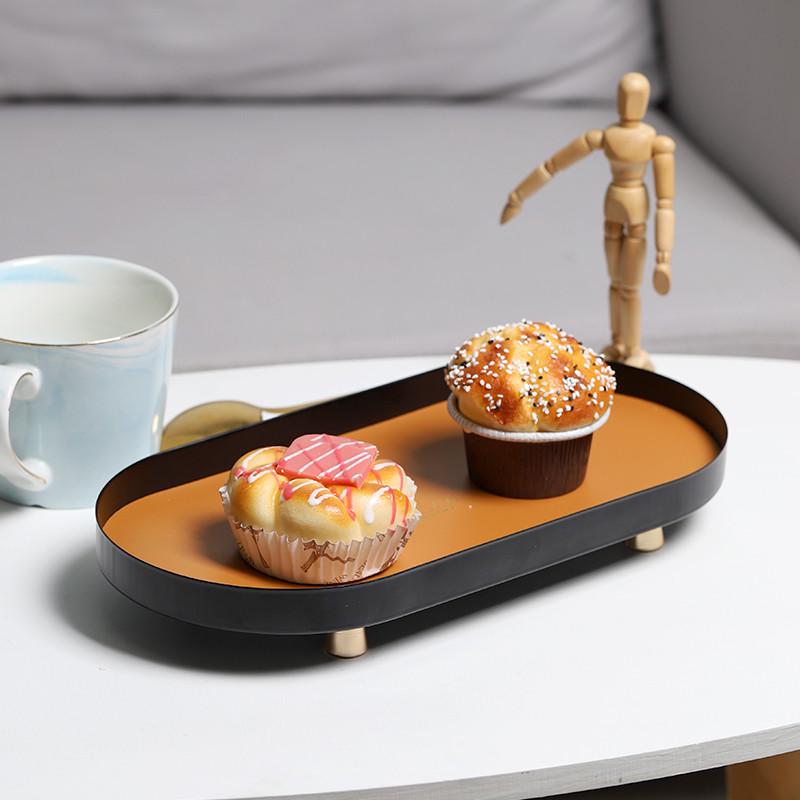 北欧风铁艺轻奢西餐盘甜品盘首饰收纳盘置物盘椭圆香薰托盘摆件