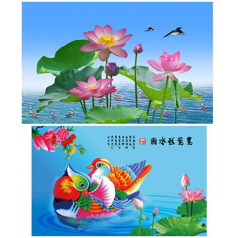 荷花电闸图贴画九鱼图墙贴鸳鸯戏水图莲花图背景自粘贴纸装饰防水图片