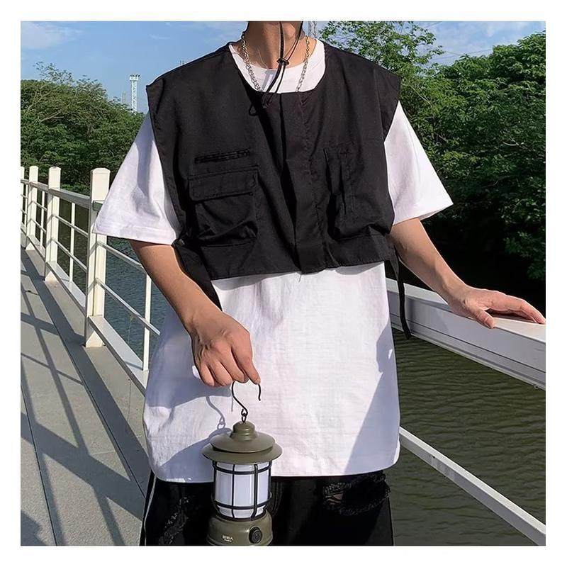 青少年口袋短款马甲男ins潮设计感小众宽松韩版潮流坎肩,男装,常规马甲,淘宝优惠券,粉丝福利购,淘宝优惠卷
