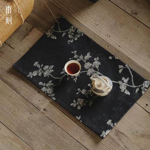 束刻宋锦干加厚长方形茶旗茶席防水桌旗隔热垫禅意茶桌提花泡茶垫