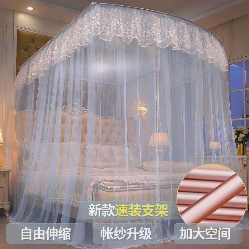 榻榻米床专用蚊帐u型公主床帘幔纱罩子床纹账床落地床幔家用卧室