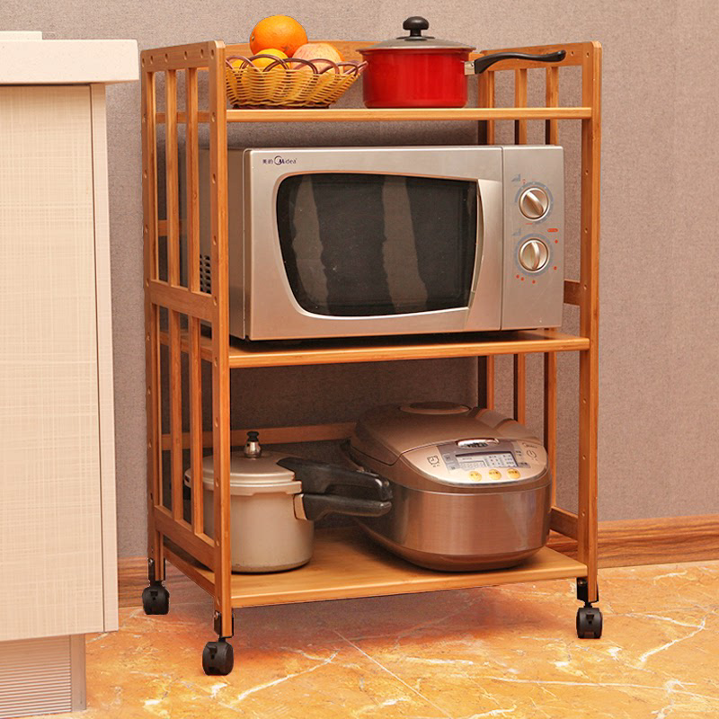 厨房置物架烤箱微波炉架蔬菜落地多层三层可移动带轮实木收纳架子,厨房/烹饪用具,厨房置物架/置物柜/角架,淘宝优惠券,粉丝福利购,淘宝优惠卷