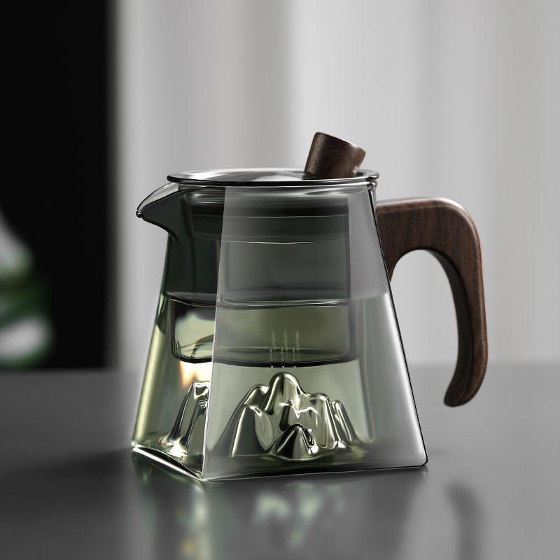 家用侧木把观山四方玻璃泡茶壶耐高温煮茶壶炉煮茶器玻璃花茶壶