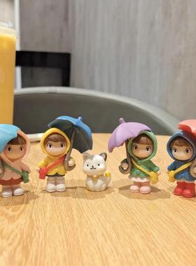 可爱卡通桌面撑雨伞人物小摆件ins风创意办公室治愈装饰品微景观