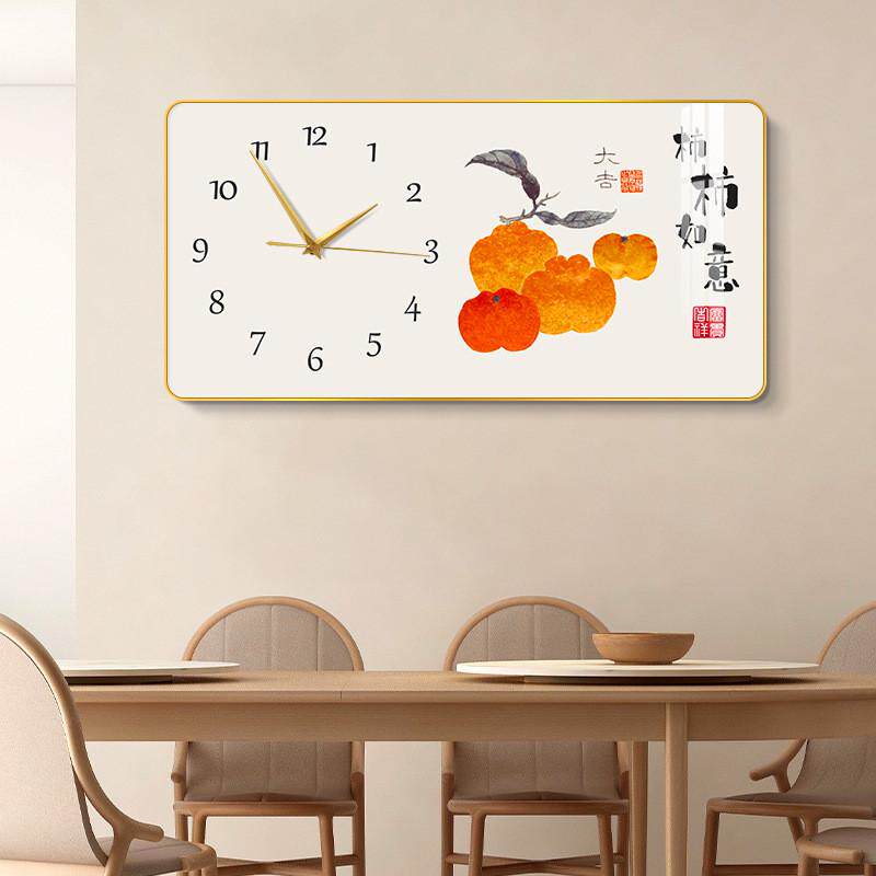 长方形钟表餐厅客厅装饰画石英钟家用时尚简约挂画圆角时钟挂墙画
