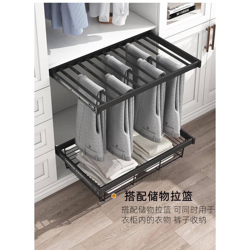 热销衣柜拉篮衣橱深浅口伸缩裤架抽屉式衣帽间收纳不锈钢网篮抽拉