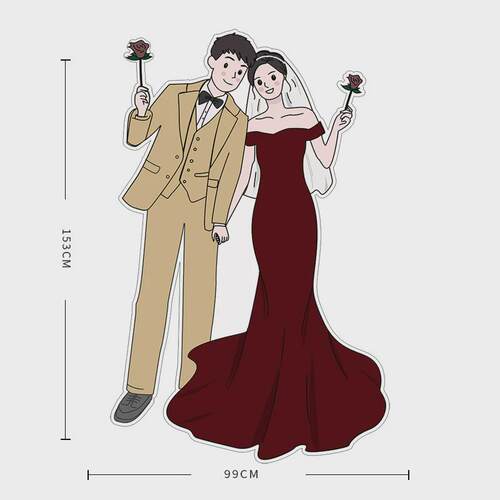 Q版手绘人形立牌婚礼迎宾牌订婚结婚设计户外卡通指示引导牌KT板