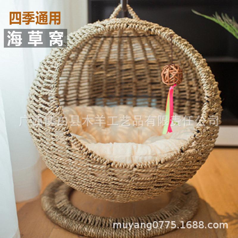 定制加工藤编猫窝网红款半封闭式宠物吊床猫笼圆形猫吊猫床宠物窝