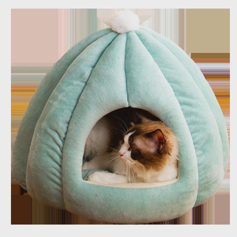 热销形状南瓜跨境半封闭式猫窝别墅秋冬季宠物猫窝垫子可拆卸宠物