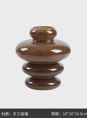 餐桌几何艺术层叠圆圈玻璃花瓶样板房客厅现代简约插花工艺品摆件