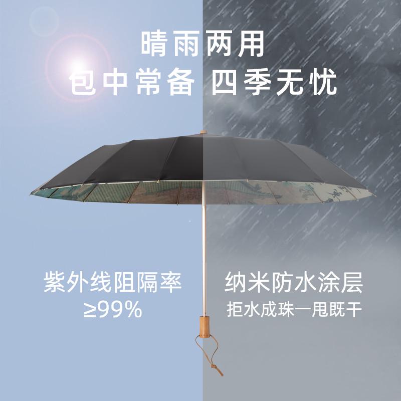 AZA3瑞鹤国风插画雨伞男16骨铝合金折叠伞女晴雨两用黑胶太阳伞遮