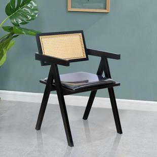 北欧实木k椅昌迪尔椅实木藤编椅简约民宿扶手k椅奶茶咖啡实木椅子