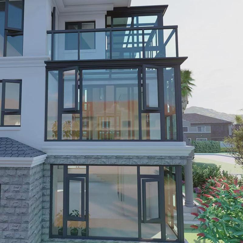 定制铝合金阳光房户外花园隔热斜顶玻璃房露台钢化玻璃别墅阳光房