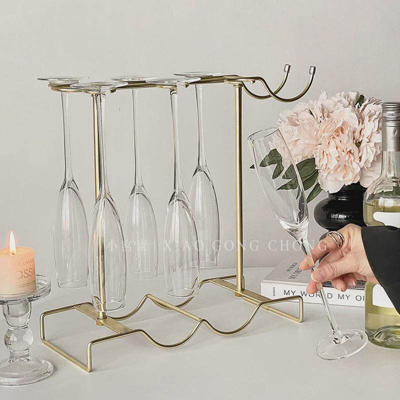 香槟杯套装轻奢高档高颜值红酒杯高脚杯家用架子倒挂玻璃起泡酒杯