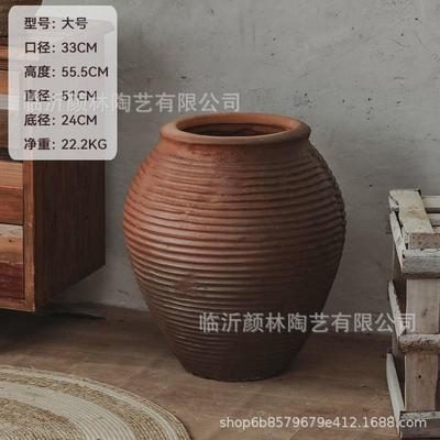 复古陶罐花盆落地陶器手工装饰陶器摆件粗陶盆民宿土陶侘寂风陶罐