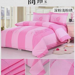 潮音老粗布绣花三四件套棉布床单被罩套件手织布老土布