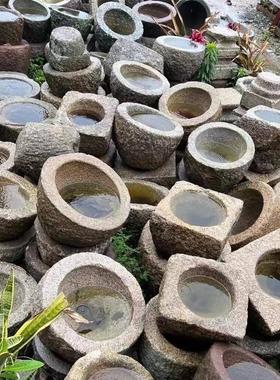 农村老旧石臼捣米臼老石材石器石雕石磨复古流水老石槽茶盘青石