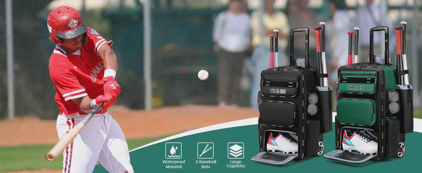 аксессуары для бейсбола 带栅栏钩的轮式垒球袋用于棒球棒和设备带鞋仓的轻型棒球拉杆箱