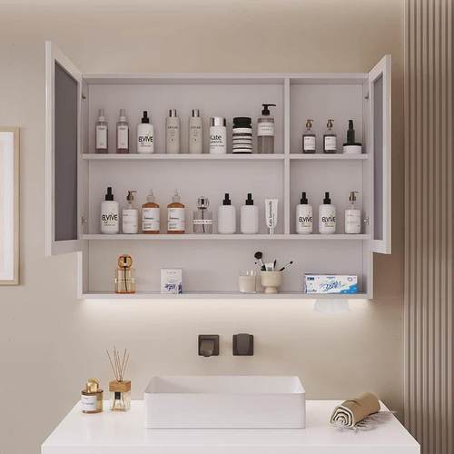 热销智能置物架铝浴室镜柜卫生间挂墙式单独镜子带灯收纳一体柜带