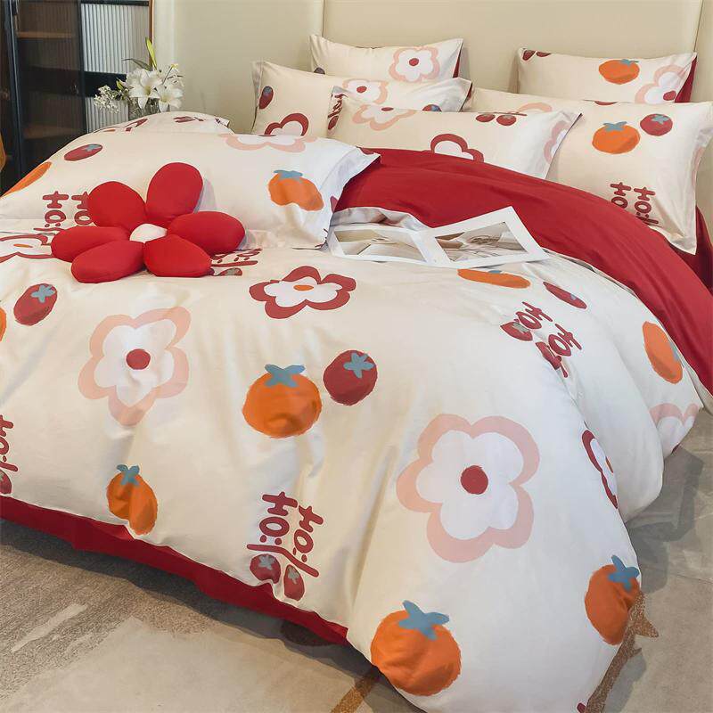 结婚床上用品四件套婚庆大红色婚房陪嫁被磨毛床单被罩婚礼喜被套