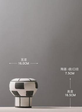侘寂风手绘陶罐设计师小众软装搭配创意插干花花瓶装饰品摆件日式