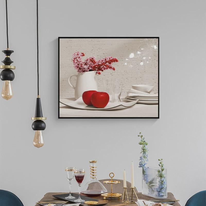 z655餐厅厨房电表箱装饰画遮挡电闸配电箱盒水果图酒杯组合套装免