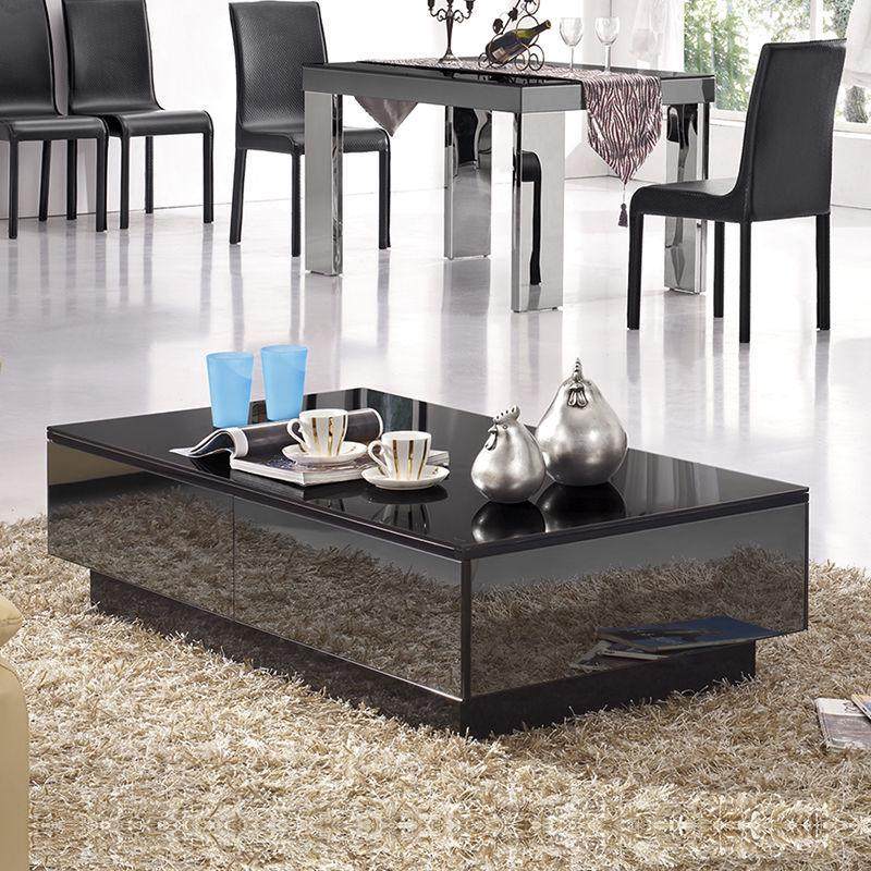 长方形黑色玻璃茶几时尚现代烤漆茶几钢化玻璃茶几电视柜组合茶kk