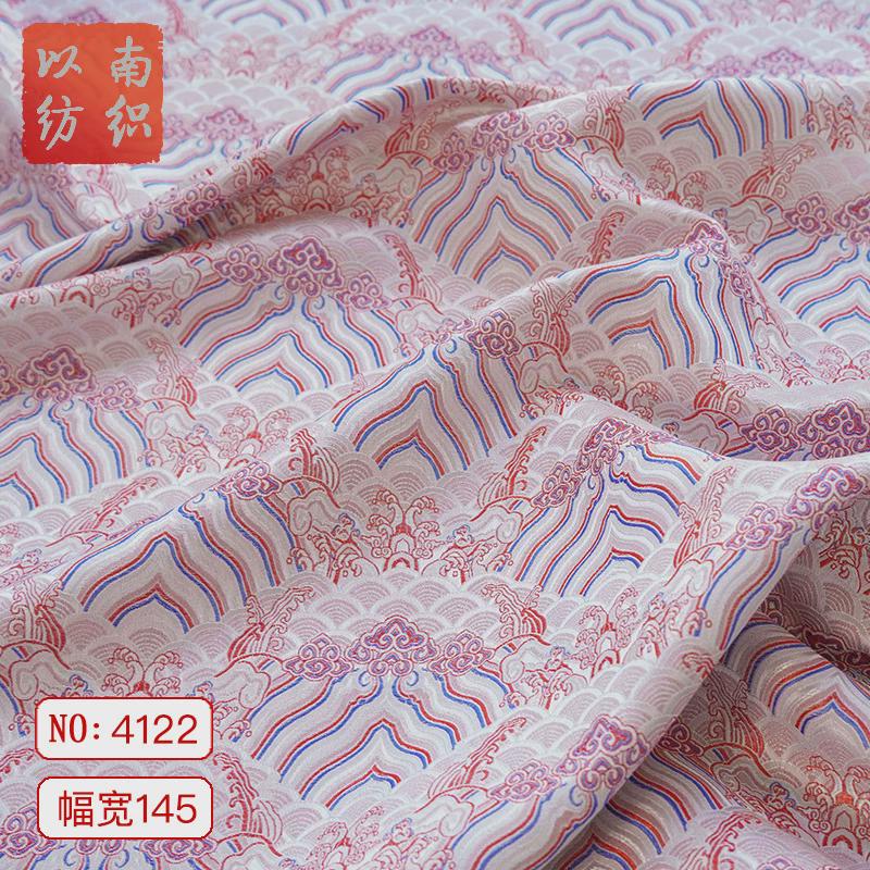 中式海浪织锦缎马甲提花布料时尚唐装领带挺括色织四件套撞色面料