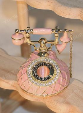 复古爆款珐琅首饰盒七宝烧手工艺品抖音欧式电话创意摆件家居饰品