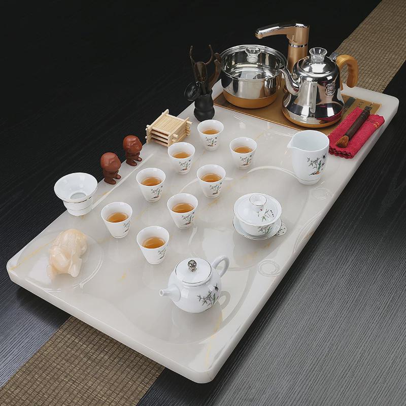 玉石茶盘一套装功夫茶台茶具中式家用简约全自动烧水壶一体带排水