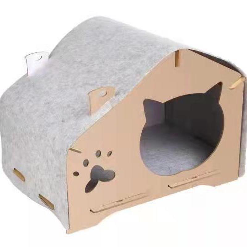 猫咪纸箱屋可爱木制真实耐磨吊床积木组合猫窝四季通用两层客厅