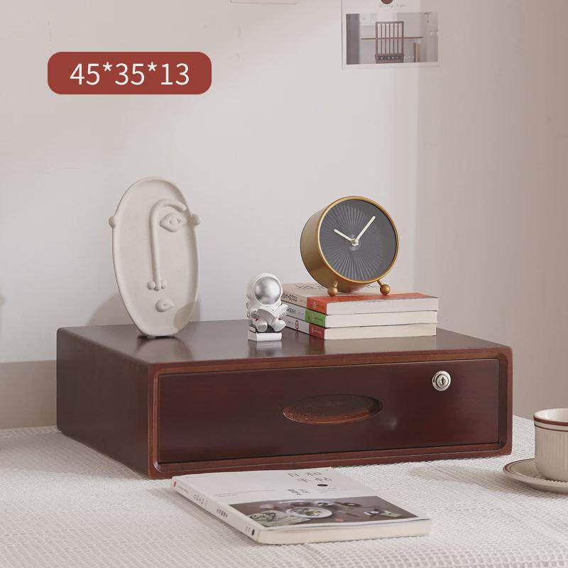 6YK实木桌面收纳盒大号桌上储物整理盒大容量抽屉式木质置物柜多