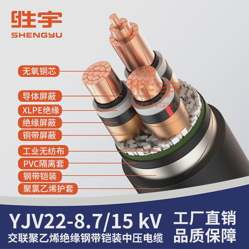 za-yjv228.7/15kv电缆线a级中压电缆三芯铜芯钢带铠装电力阻燃