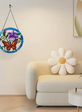 圆形蝴蝶彩色金属彩绘窗户挂件工艺品铁艺墙壁装饰客厅挂饰