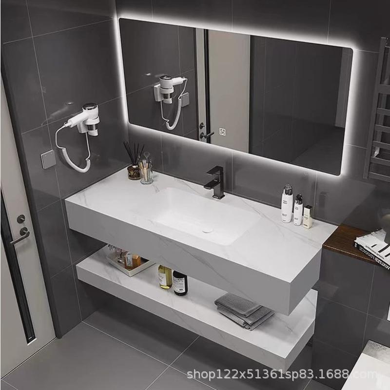 广东佛洗脸板无缝盆轻奢浴室柜组合卫生间现代简约洗漱山岩手台盆