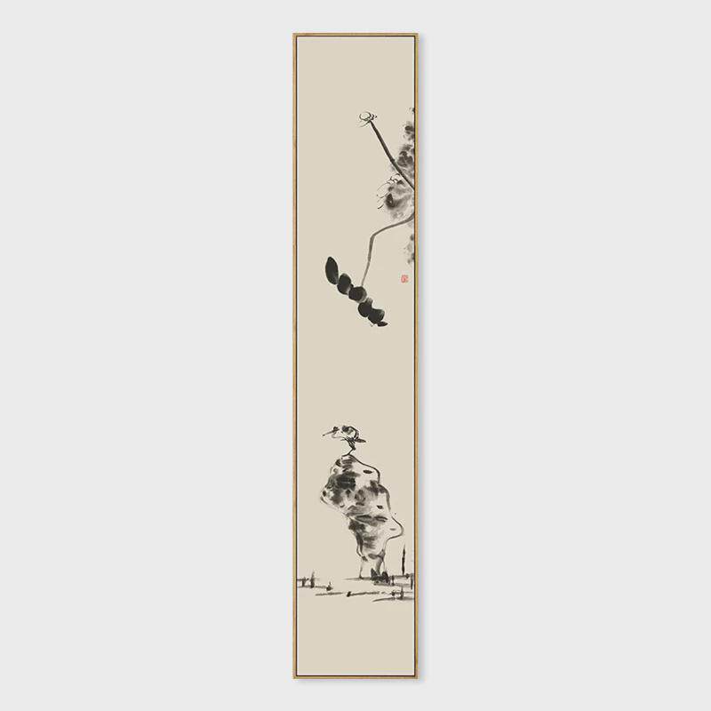 s228装饰画极简竖长幅水墨写意国画新中式书房茶室禅意挂画