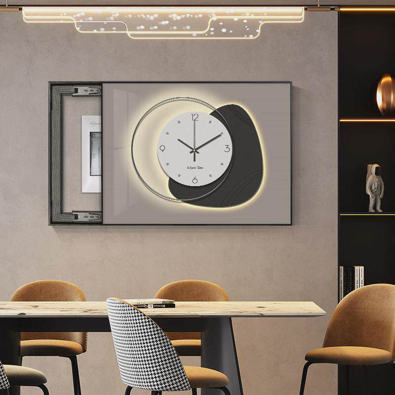 现代简约壁画轻奢高级感电表箱装饰画带钟表配电箱遮挡免打孔挂画