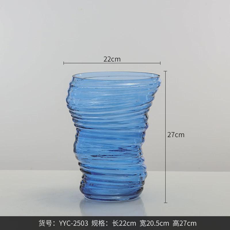 博水培家居蓝色龙吸水不规则扭曲西玻璃花瓶创意家居装饰品花器
