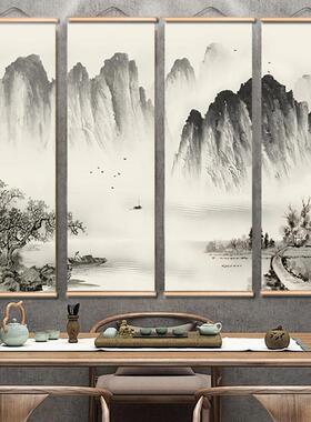卓宇实木挂画装饰卷轴画实木挂画水墨山水画家居喷绘装饰画
