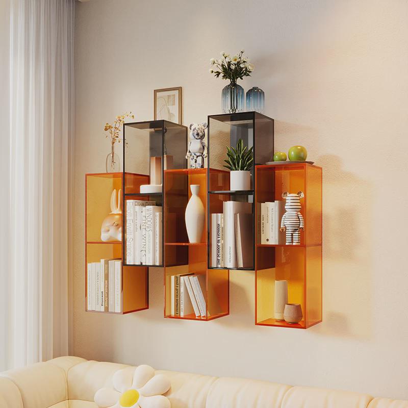 轻奢极简风书架现代壁挂式置物架家用客厅卧室书柜墙上实木展示柜