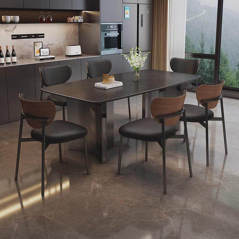 热销意式复古岩板餐桌椅组合家用现代简约小户型长方形黑色轻奢饭,住宅家具,实木餐桌,淘宝优惠券,粉丝福利购,淘宝优惠卷