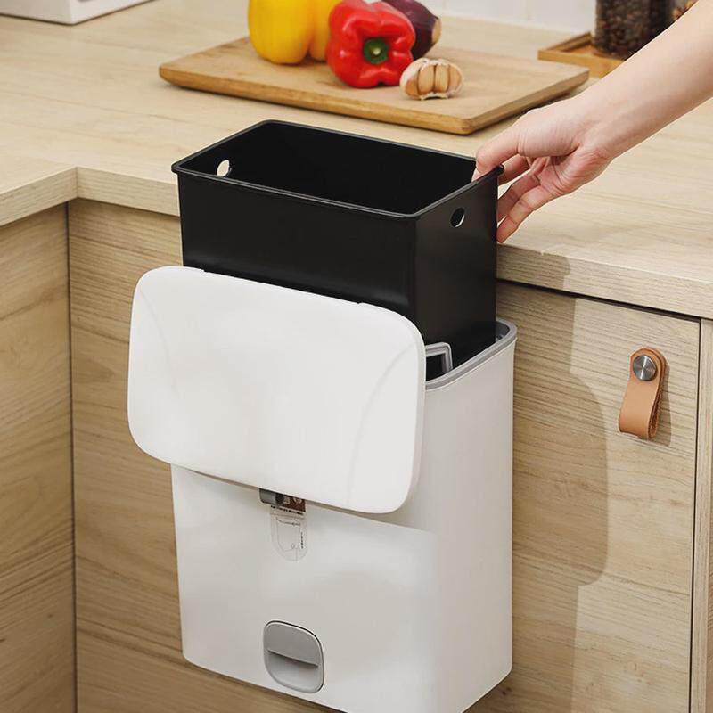 挂壁式厨房垃圾桶家用橱柜门带盖分类收纳悬挂可筒拉盖滑盖垃圾筒