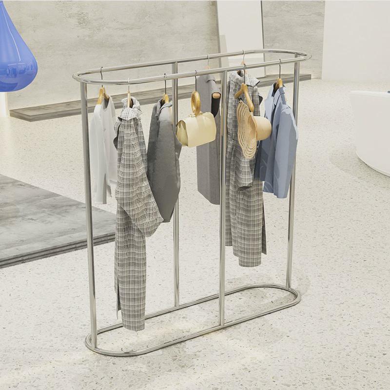 服装店展示架简约落地式加粗双排陈列架中岛架不锈钢挂衣架椭圆形